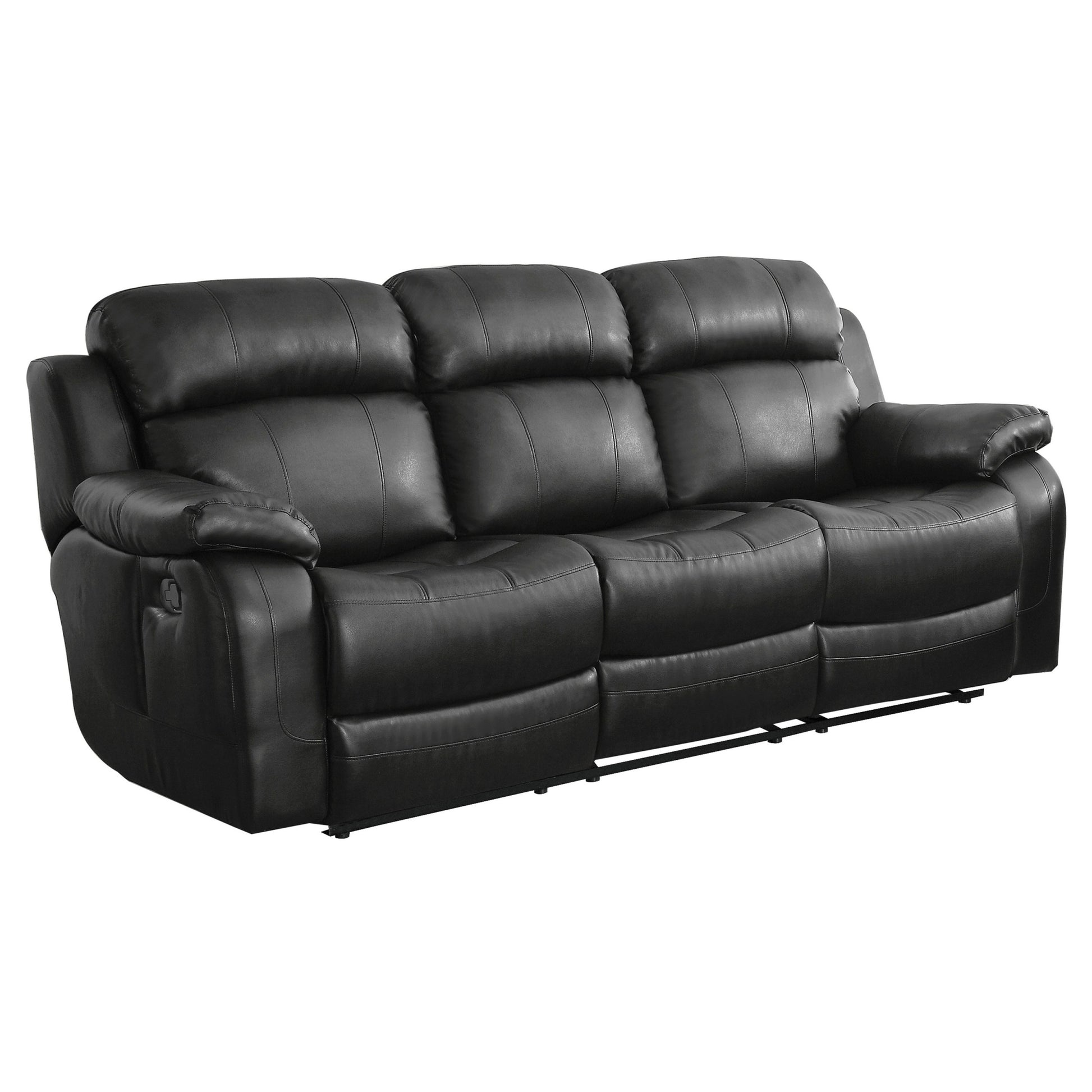 Leather Reclining Sofa With Center Drop Down Cup Holder, Black Black Leather