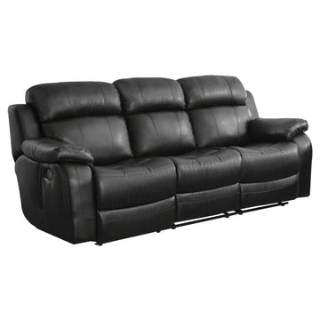 Leather Reclining Sofa With Center Drop Down Cup Holder, Black Black Leather