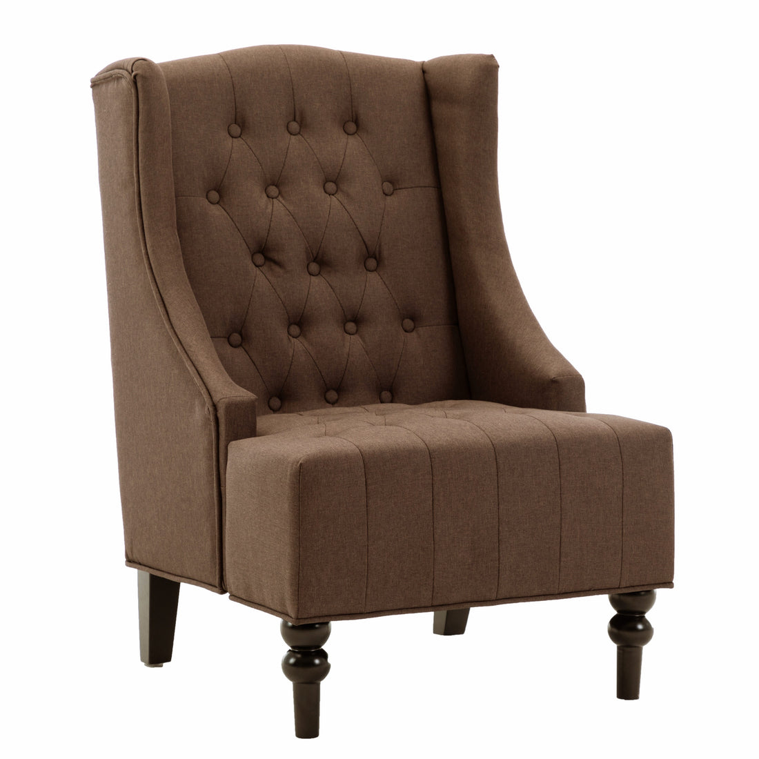 1Pc Modern Living Room Button Tufted Wingback Accent Chair Luxury Look Diamond Button Tufted Pattern Chocolate Color Chocolate Primary Living Space Traditional Foam Wood