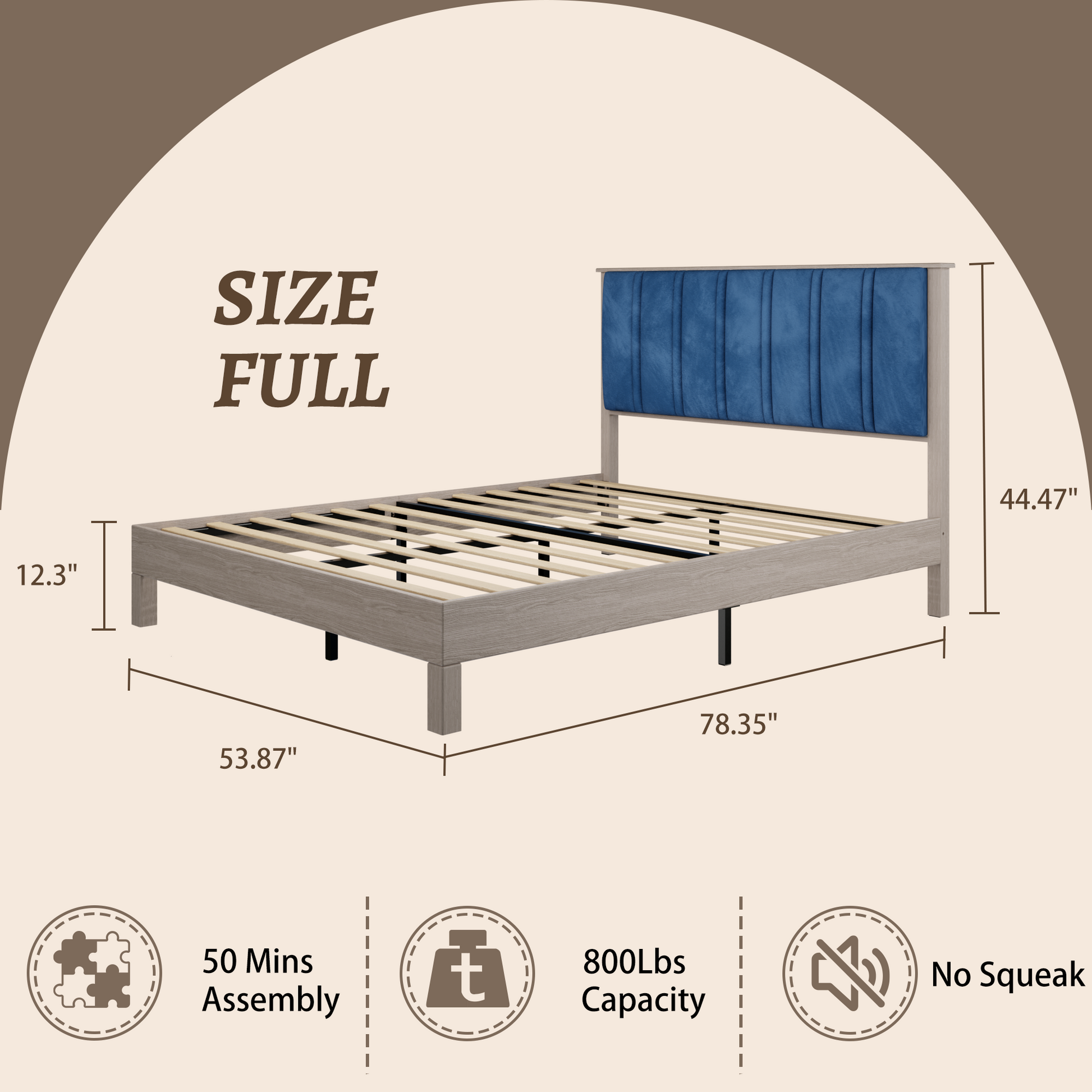 Full Bed Frame, Wood With Wood Headboard Bed Frame With Upholstered Headboard Wood Foundation With Wood Slat Support No Box Spring Needed Easy Assembly Box Spring Not Required Full Antique Grey White Wood Bedroom Pine Bed Frame Metal & Wood