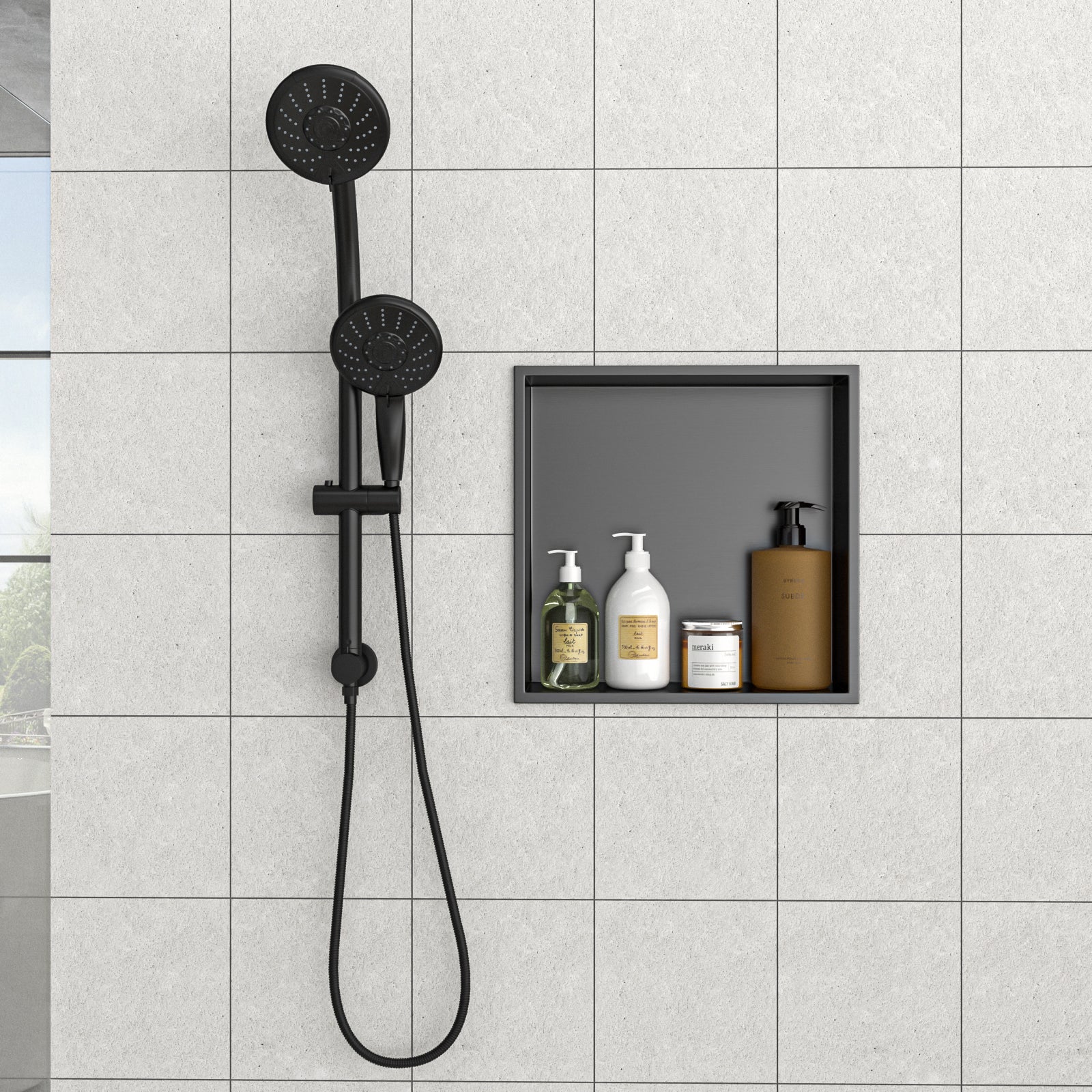 15" X 15" Stainless Steel Shower Niche, Gunmetal Black Gunmetal Black Stainless Steel