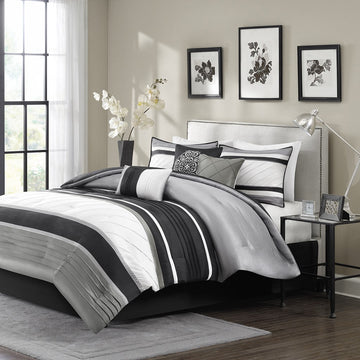 7 Piece Comforter Set Grey King King Grey Polyester