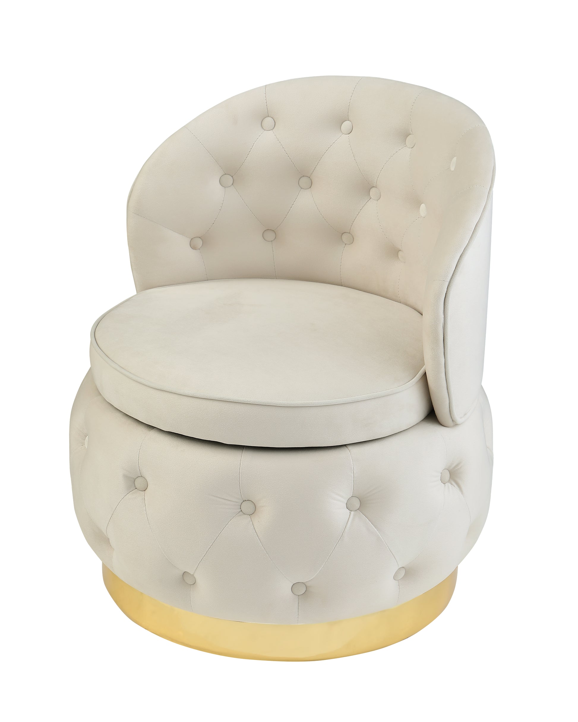 360 Degree Swivel Cuddle Barrel Accent Storage Chairs Beige Velvet