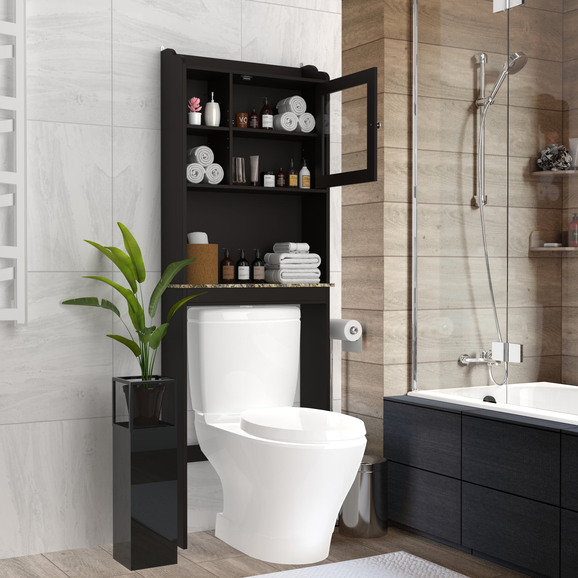 Modern Over The Toilet Space Saver Organization Wood Storage Cabinet For Home, Bathroom Espresso Espresso Mdf