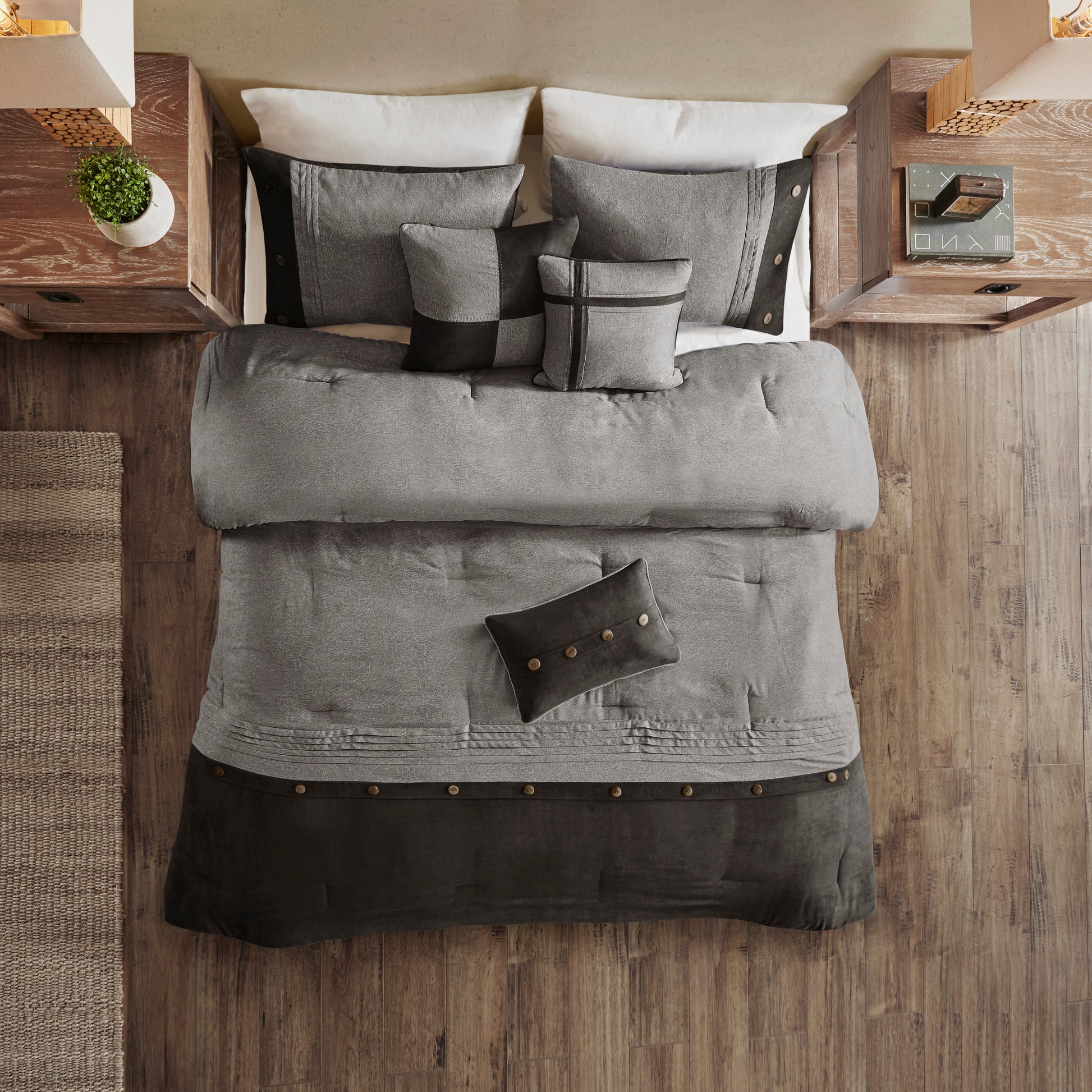 7 Piece Faux Suede Comforter Set Grey King King Grey Polyester