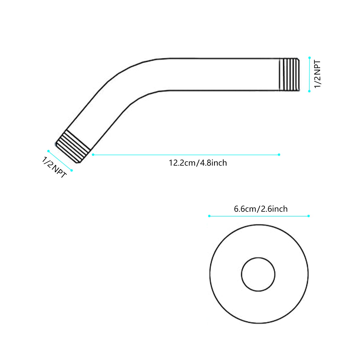 Shower Arm With Flange, 1 2 Npt Tapered Threads, Rain Shower Head Arm, Wall Mount Shower Extension Arm Brushed Nickel Stainless Steel