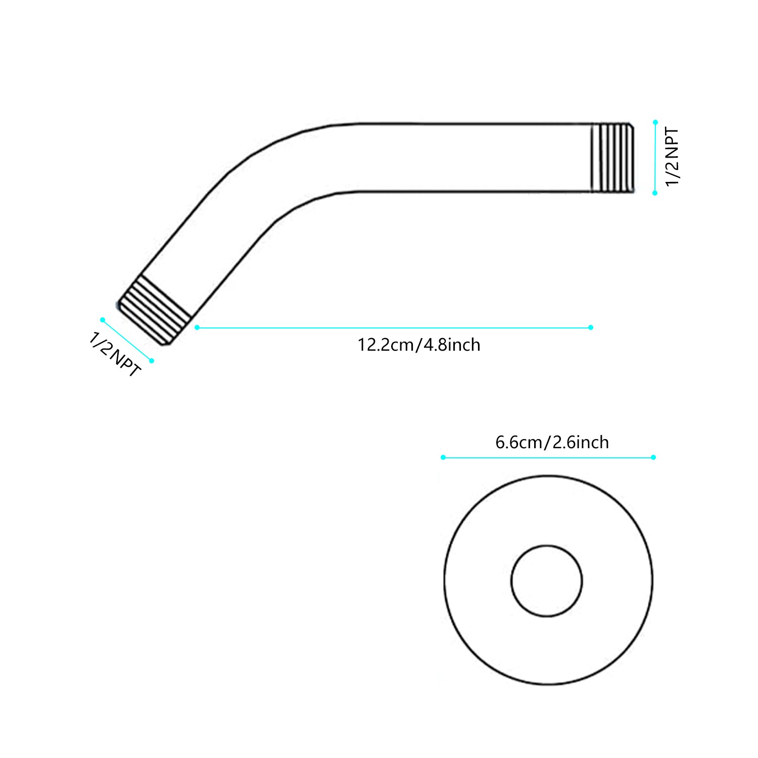 Shower Arm With Flange, 1 2 Npt Tapered Threads, Rain Shower Head Arm, Wall Mount Shower Extension Arm Matte Black Stainless Steel