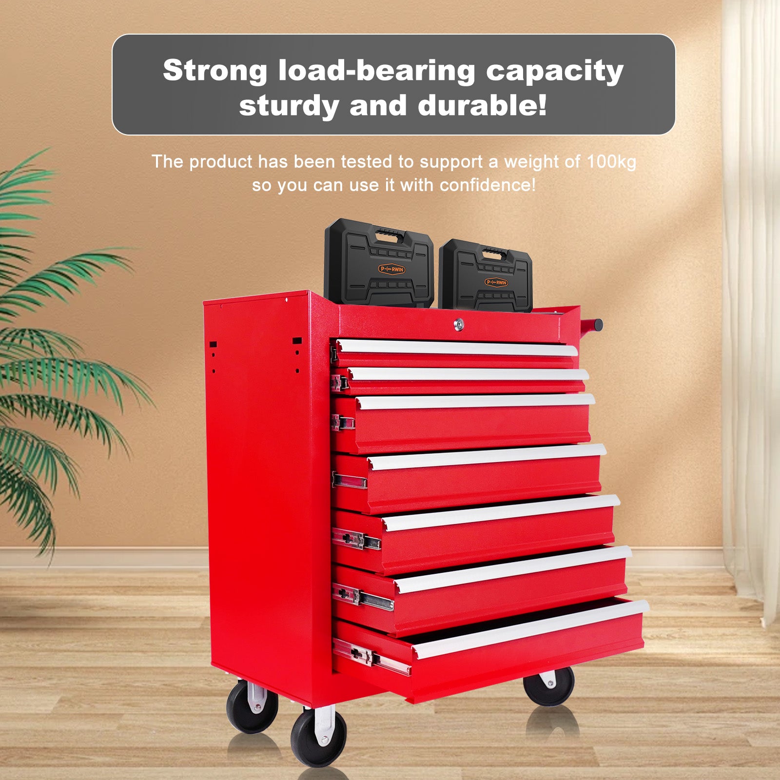 7 Drawer Metal Rolling Tool Chest With Wheels,Tool Storage Cabinet With Locking System Red Steel