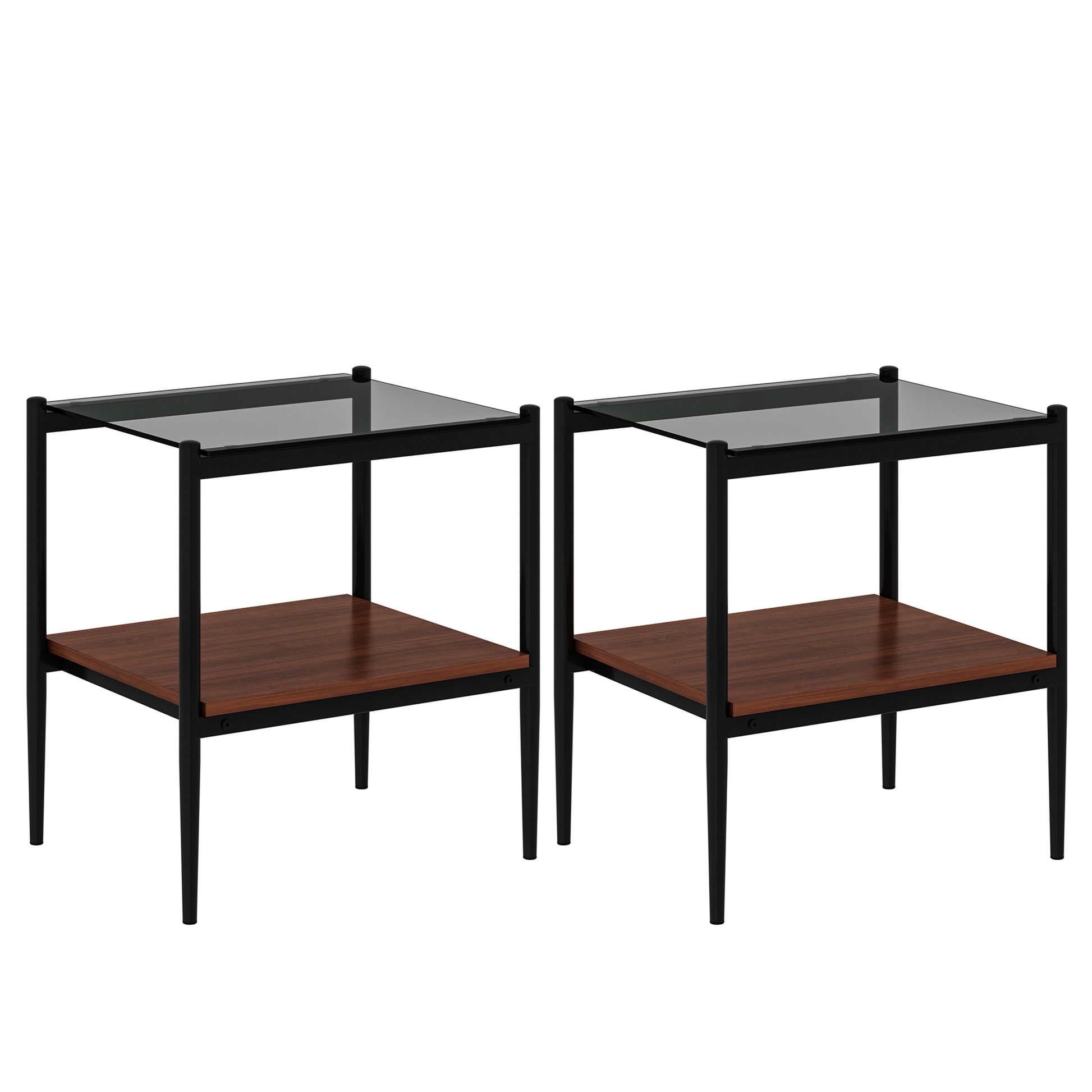 Set Of 2 Rectangle End Table, Tempered Glass Tabletop With Mdf Layer, Modern Table For Living Roomgray Glass Gray Tempered Glass