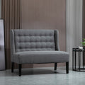 Homcom Wingback Double Sofa Linen Fabric Upholstery Button Tufted Loveseat Armless Couch Modern Contemporary Living Room Settee With Wood Legs, Gray Gray Linen