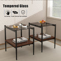 Set Of 2 Rectangle End Table, Tempered Glass Tabletop With Mdf Layer, Modern Table For Living Roomgray Glass Gray Tempered Glass