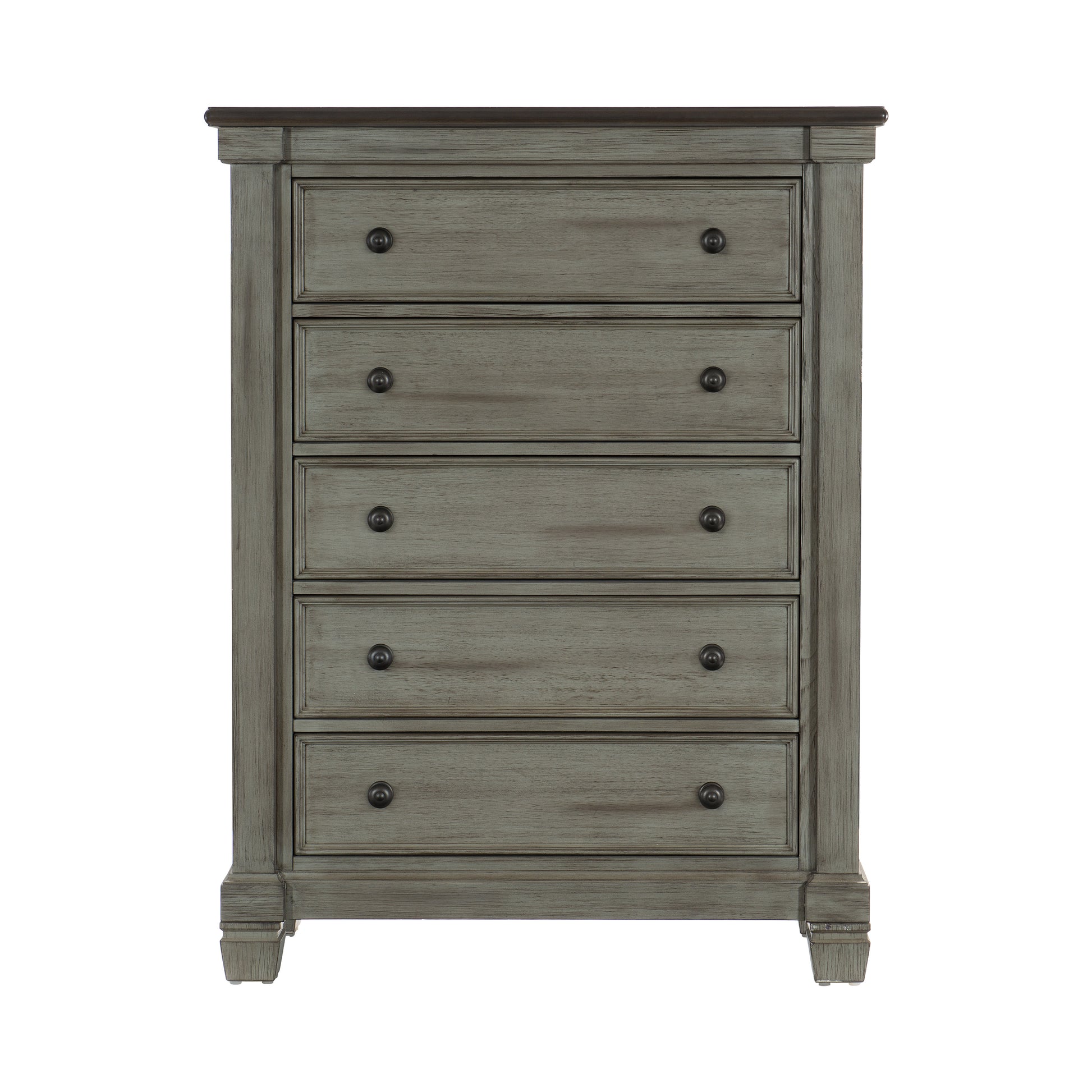 Transitional Rustic Style Coffee And Antique Gray 5 Drawer Chest 1Pc Flat Knobs Classic Bedroom Furniture Antique Gray,Coffee Wood