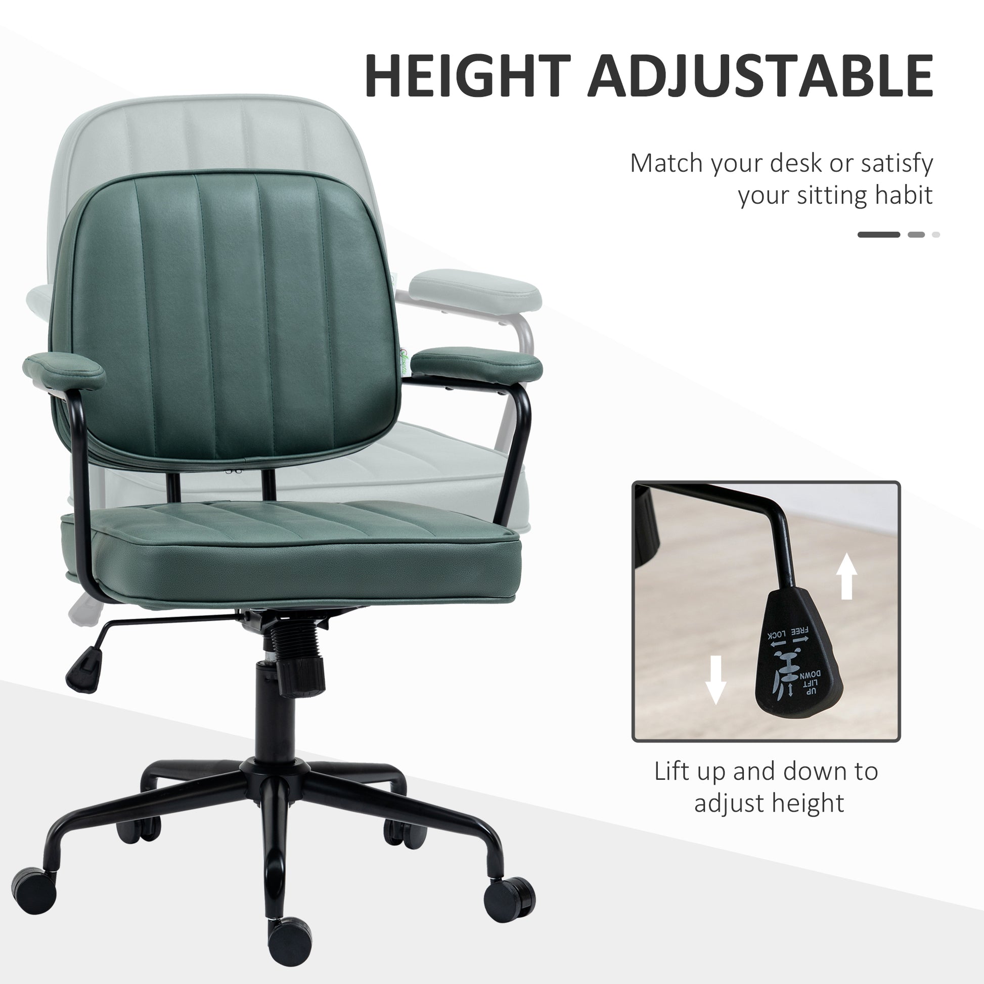 Vinsetto Home Office Chair With Adjustable Height And Tilt, Green Green Polyester