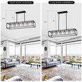 6 Light Farmhouse Chandelier, Modern Industrial Linear Rectangular Crystal Pendant Light Cage Chandelier For Dining Room,Kitchen Island, Bar, Long Table,G9*6 Bulbs Included Matte Black American