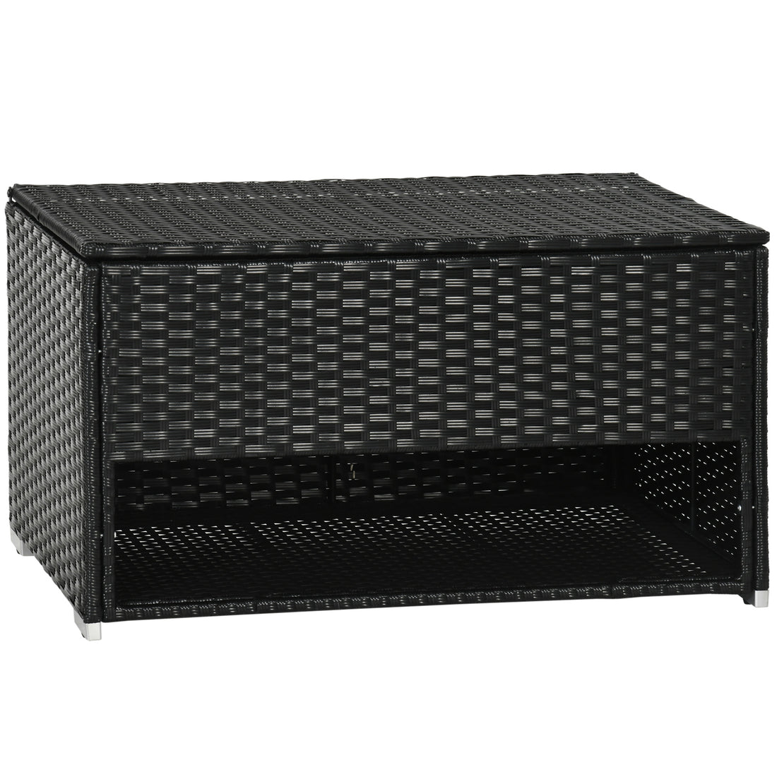 Outsunny Outdoor Deck Box & Shoe Storage, Pe Rattan Wicker Towel Rack With Liner For Indoor, Outdoor, Patio Furniture Cushions, Pool, Toys, Garden Tools, Black Black Steel