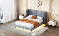Queen Size Upholstered Platform Bed With Led Lights And U Shaped Headboard, Linen Fabric, Gray Queen Gray Wood Metal