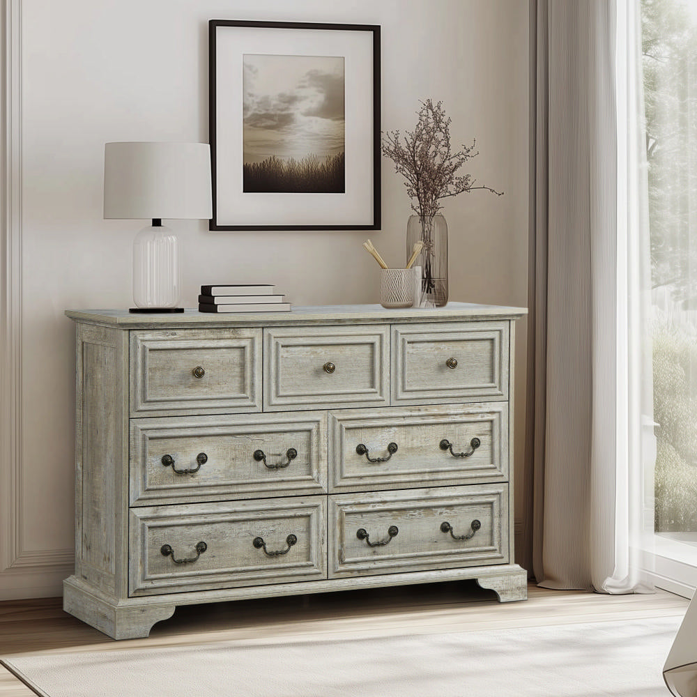 Farmhouse 7 Drawers Dresser For Bedroom, Rustic Chest Of Drawers With Natural Texture, Vintage Design, Storage Dressers Organizer For Bedroom, Living Farmhouse 7 Drawers Dresser For Bedroom, Rustic Chest Of Drawers With Natural Texture, Vintage Design, Storage Dressers Organizer For Bedroom, Living