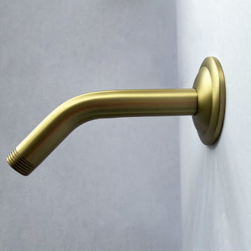 Shower Arm With Flange, 1 2 Npt Tapered Threads, Rain Shower Head Arm, Wall Mount Shower Extension Arm Brushed Gold Stainless Steel