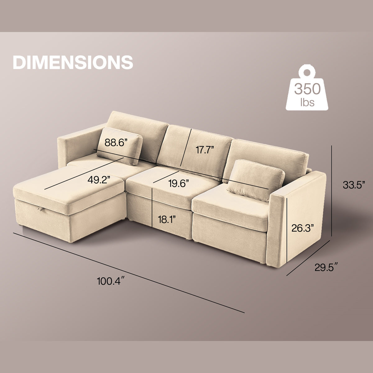 Modern Cotton Linen L Shape Sectional Sofa, Oversized Upholstery Sectional Sofa, Chaise Couch With Storage Ottomans For Living Room Loft Apartment Office White 4 Seats Wood Primary Living Space Medium Duty Pine 4 Seat White Linen Medium Soft Cushion Back