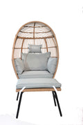 Outdoor Garden Wicker Egg Chair And Footstool Patio Chaise, With Cushions, Outdoor Indoor Basket Chair Yes Blue Neutral Seats 2 Garden & Outdoor European,Modern Steel