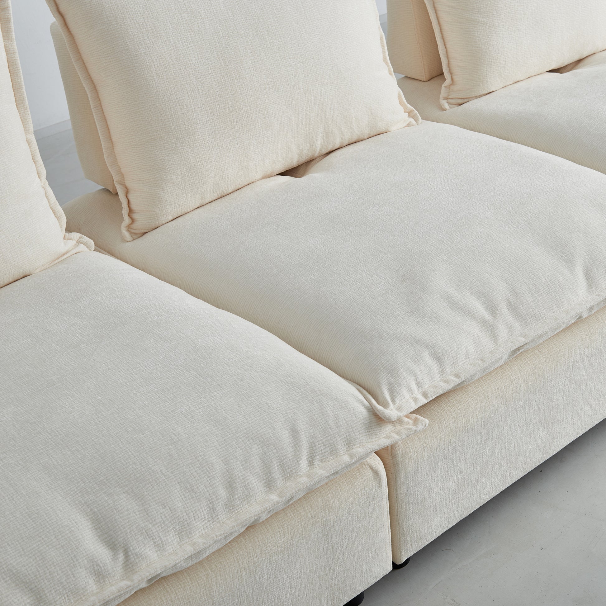 Modern Armless L Shaped Sectional Sofa Couch With Ottoman Modular Design, Durable Construction, Easy Care Upholstery For Living Room, Apartment, Office, Small Space Beige Foam Chenille 4 Seat