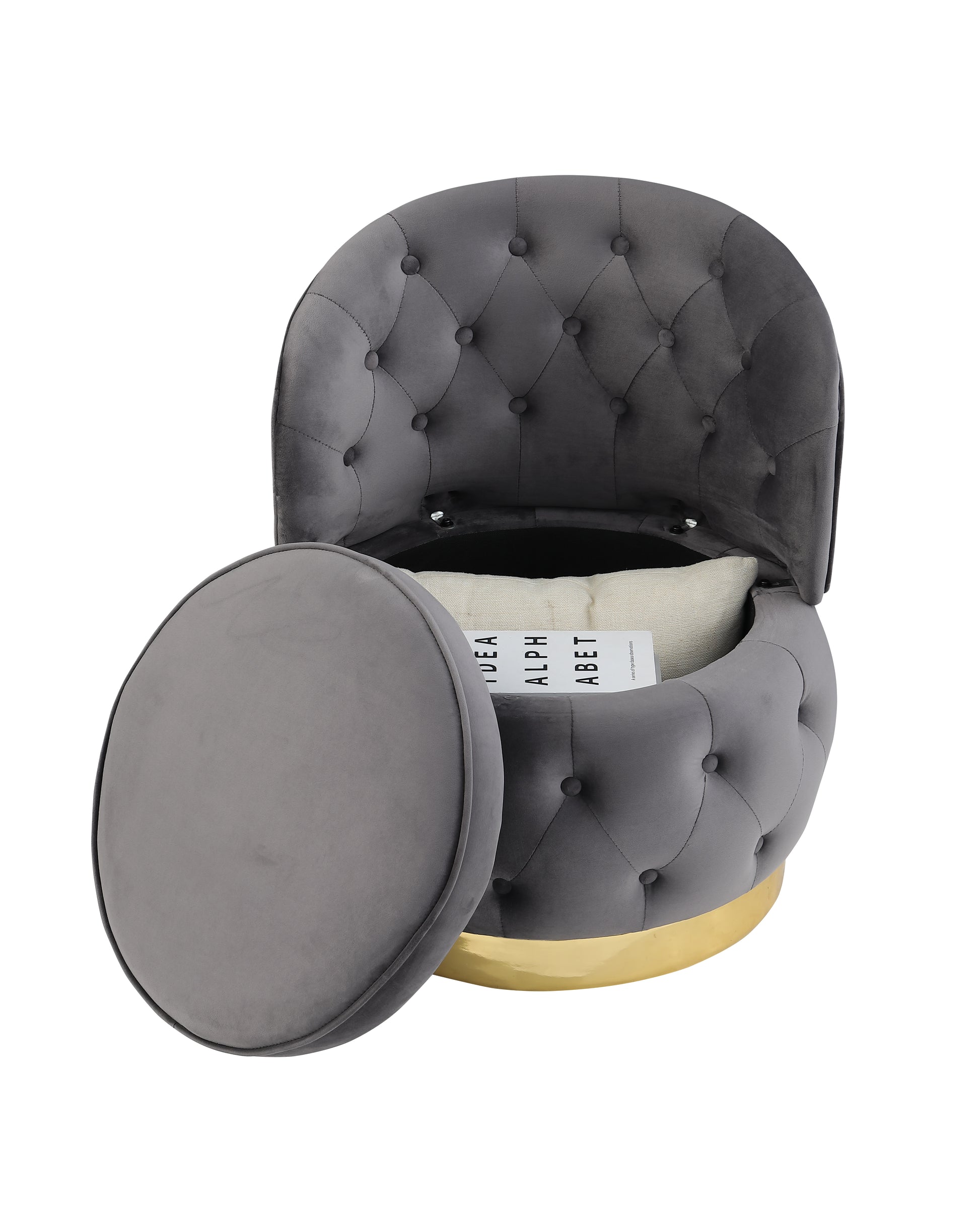 360 Degree Swivel Cuddle Barrel Accent Storage Chairs Gray Velvet