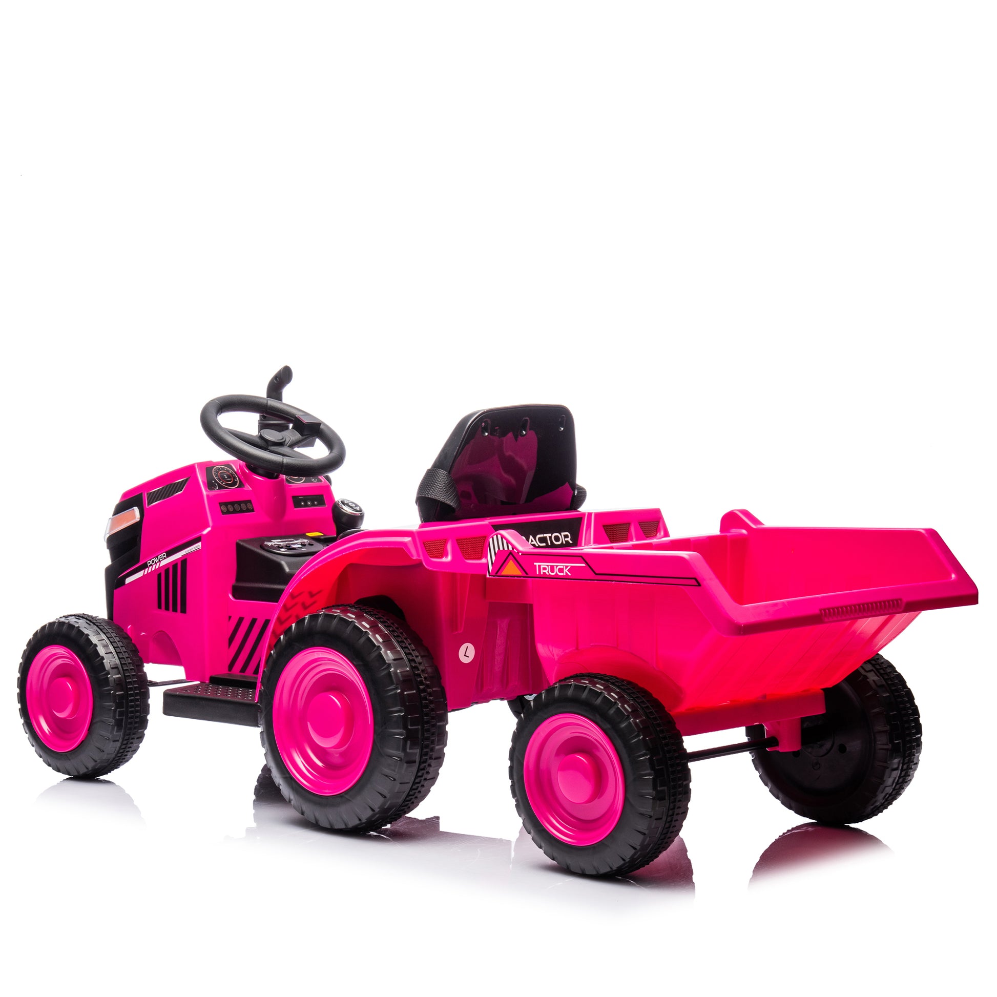 12V Kids Ride On Electric Tractor Black Knight,Kids Ride On Toy.2Wd,Non Skid Tires, Steering Wheel, Foot Pedal,With Removable Storage Tug,Light,Bluetooth,Music,Mp3,Usb,Power Display For Kids Aged 2 3. Rose Red 50 99 Lbs Polypropylene