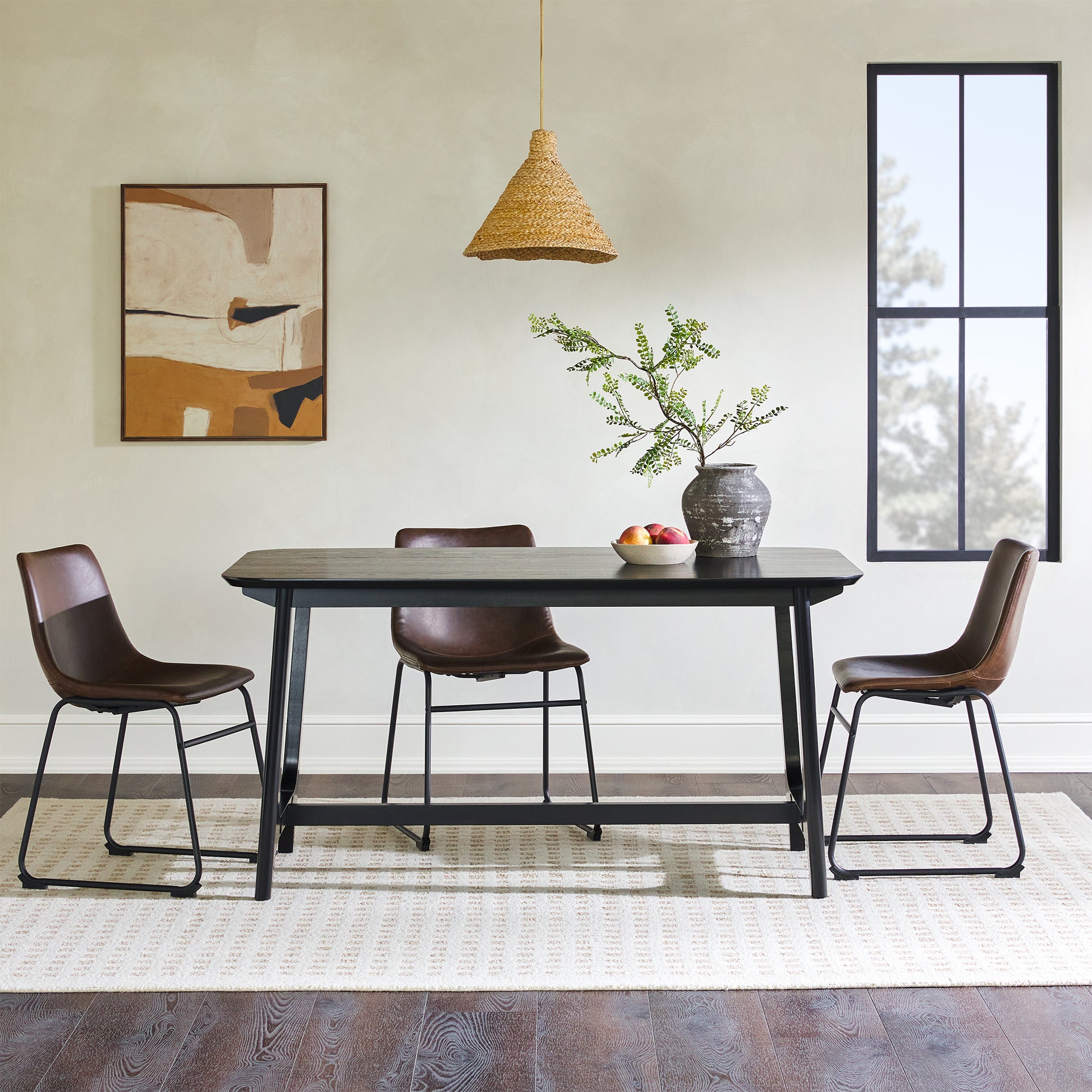 Mid Century 10015" Modern Dining Table With Trestle Base, Black Ash Veneer Black Mdf Mdf