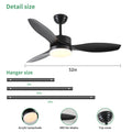 52 Inch Indoor Outdoor Ceiling Fan With Led Select Light Kit Black Black American Design Abs