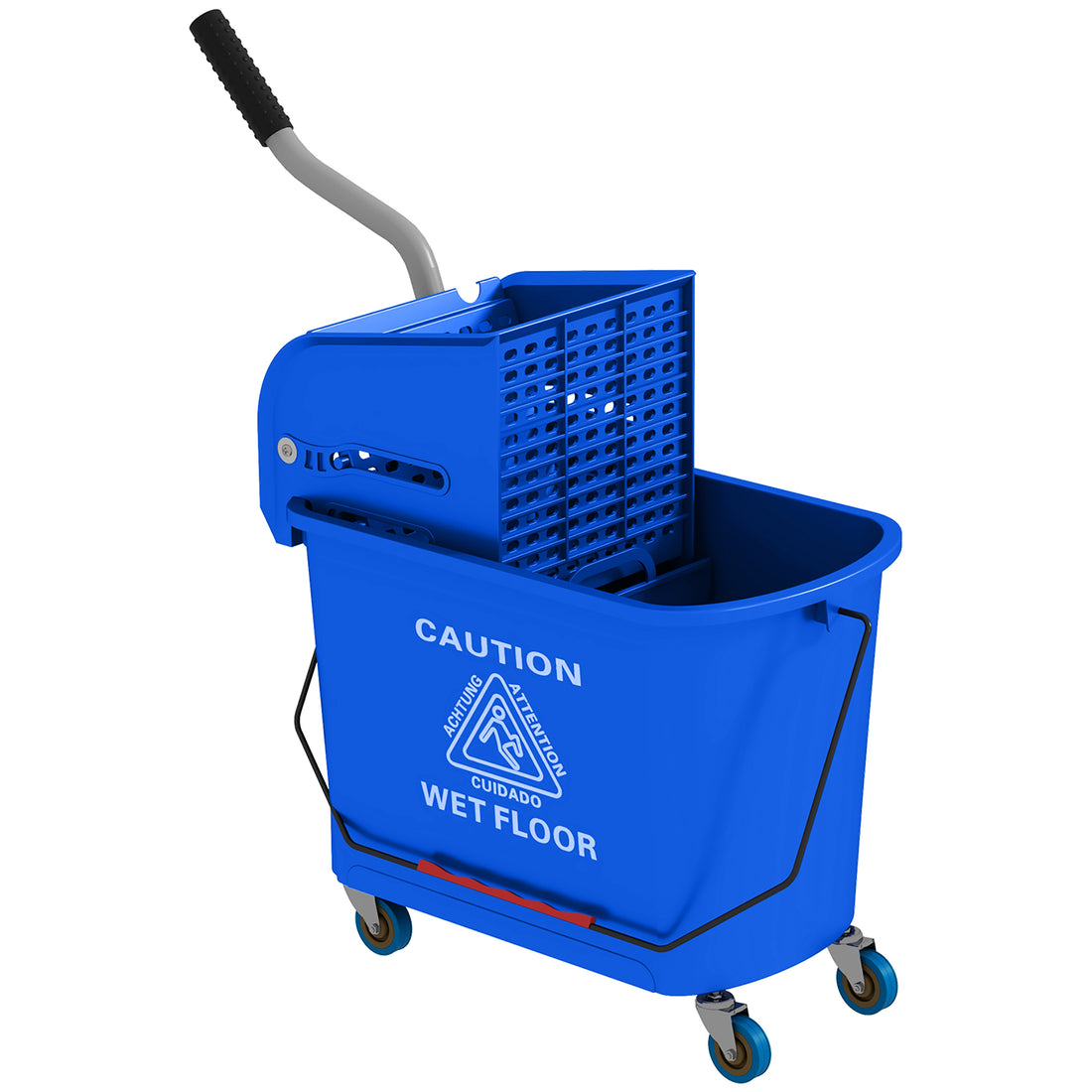 Homcom Mop Bucket With Wringer On Wheels For Floor Cleaning, 21 Quart, Separate Dirty And Clean Water, Blue Blue Plastic