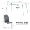 Table And Chair Set.Modern Rectangular Glass Dining Table With A Tempered Glass Tabletop And Silver Metal Legs, Paired With Multiple Chairs Designed With Pu Cushions And Silver Metal Legs. Gray Silver Seats 6 Tempered Glass