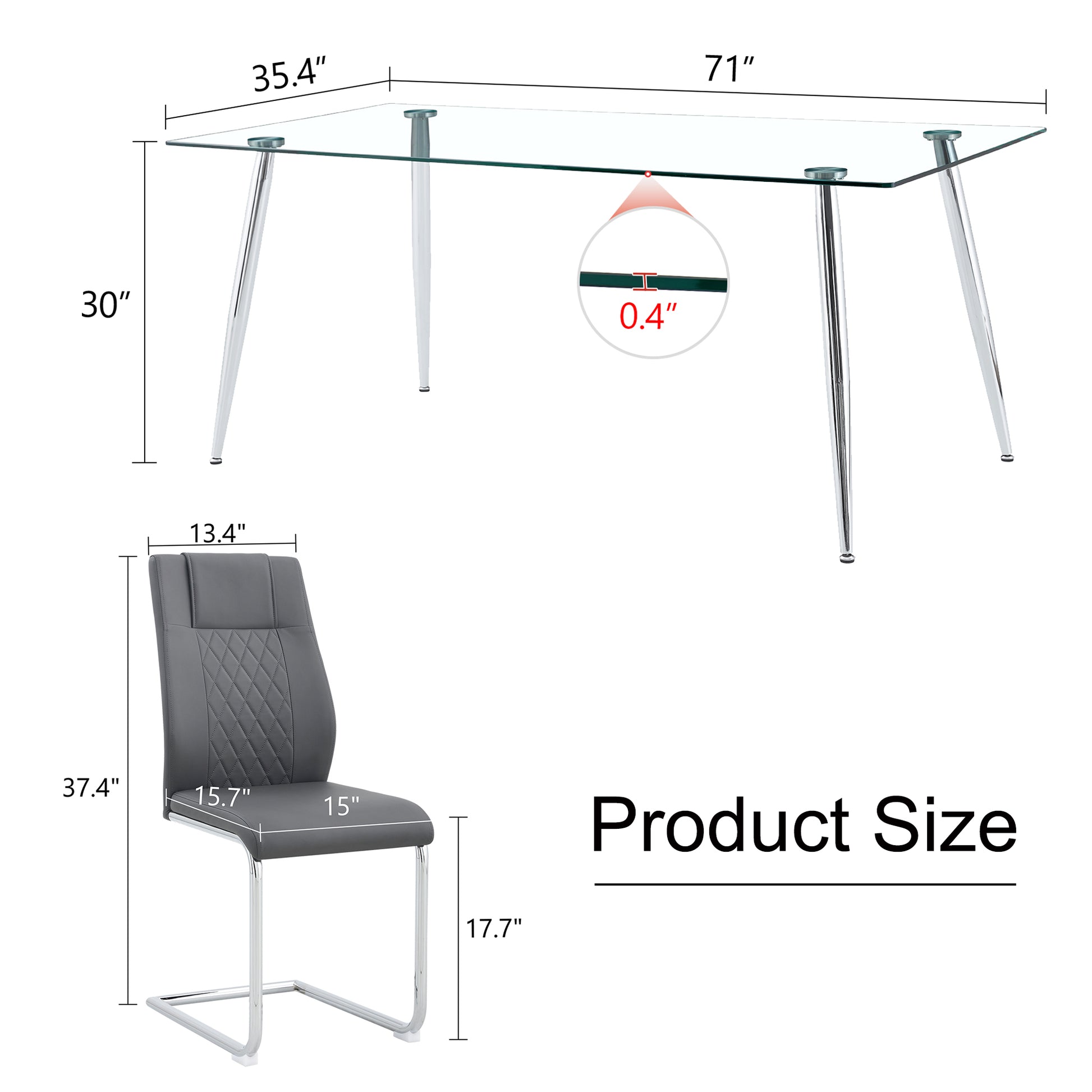 Table And Chair Set.Modern Rectangular Glass Dining Table With A Tempered Glass Tabletop And Silver Metal Legs, Paired With Multiple Chairs Designed With Pu Cushions And Silver Metal Legs. Gray Silver Seats 6 Tempered Glass