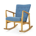 Solid Wood Rocking Chair Blue Fabric