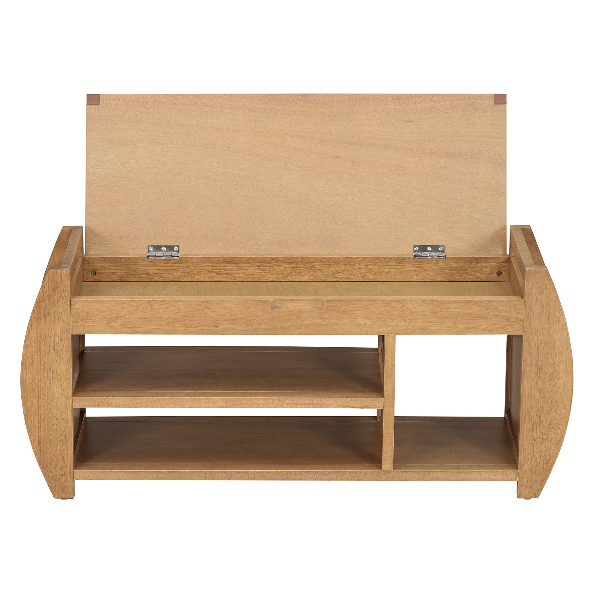 Retro Multifunctional Storage Bench With Cushion And Curved Side Panel For Entrance And Living Room Natural Natural Mdf