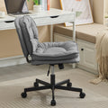 Armless Office Desk Chair With Wheels: Pu Leather Cross Legged Wide Chair,Comfortable Adjustable Swivel Computer Task Chairs For Home,Office,Make Up,Small Space,Bed Room Smoke Grey Antique Fiber Foam And Polyester Fiber Pad Pvc