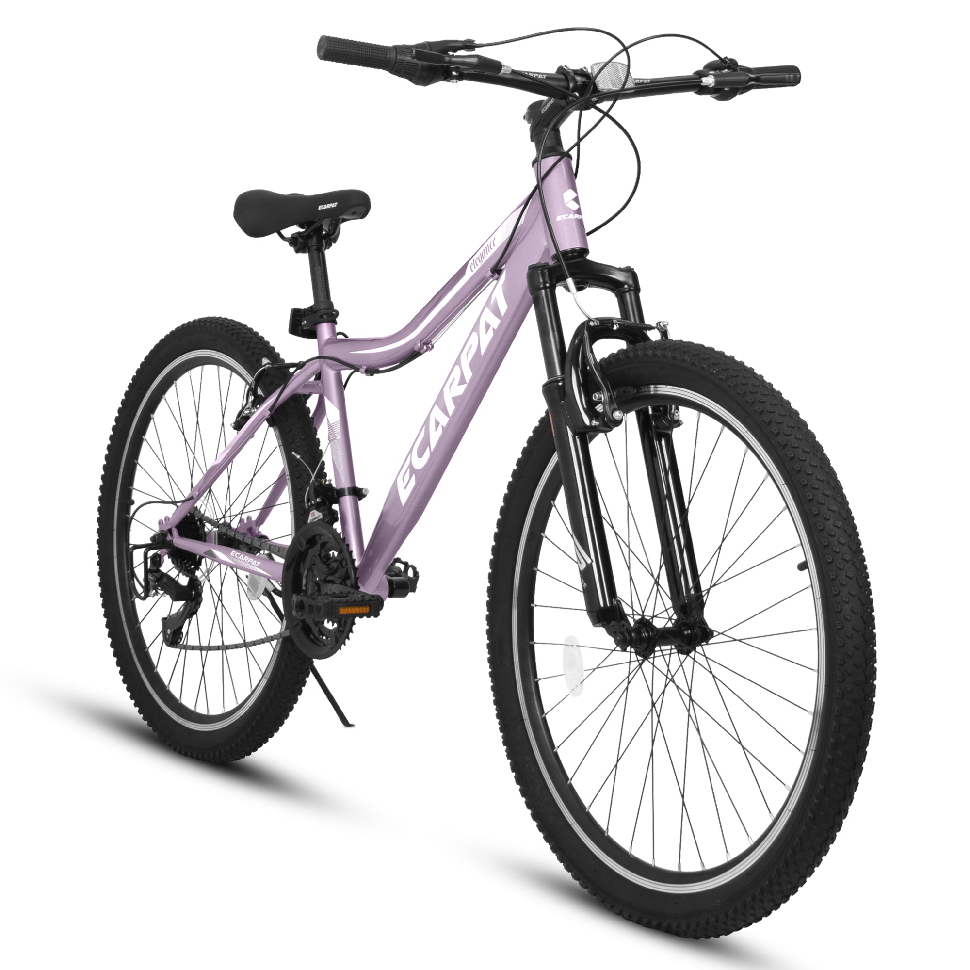 A24208 Ecarpat 24 Inch Mountain Bike, 21 Speed V Brake, Front Suspension, Carbon Steel Frame Mountain Bike For Teenagers Girls Women Bicycles Cycling Purple Durable Garden & Outdoor Polyurethane Foam Steel