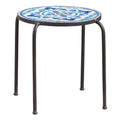 Skye End Table - White Blue Ceramic Tile Iron