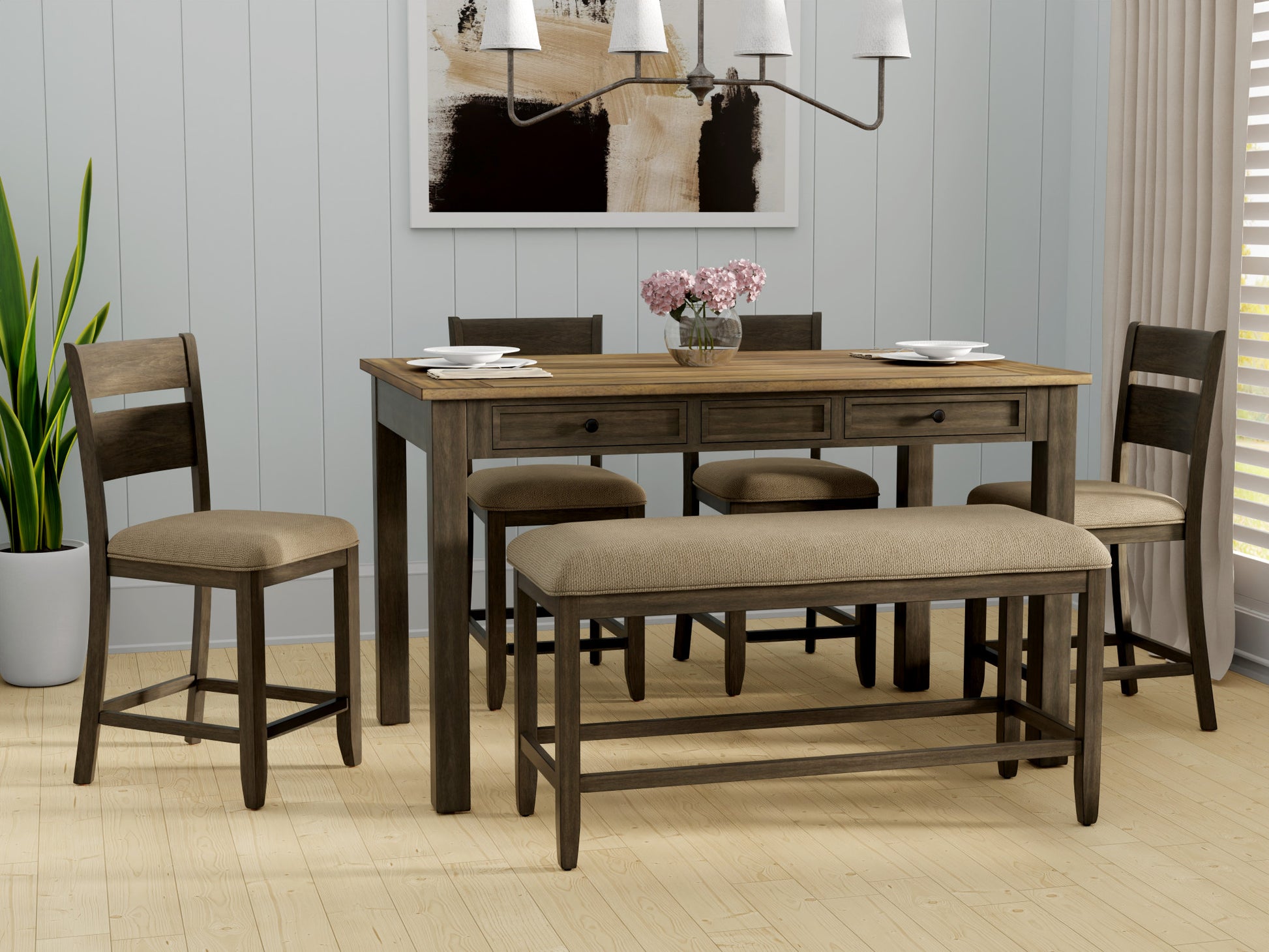 Velvety Brown 6 Piece Gathering Dining Set Brown Engineered Wood