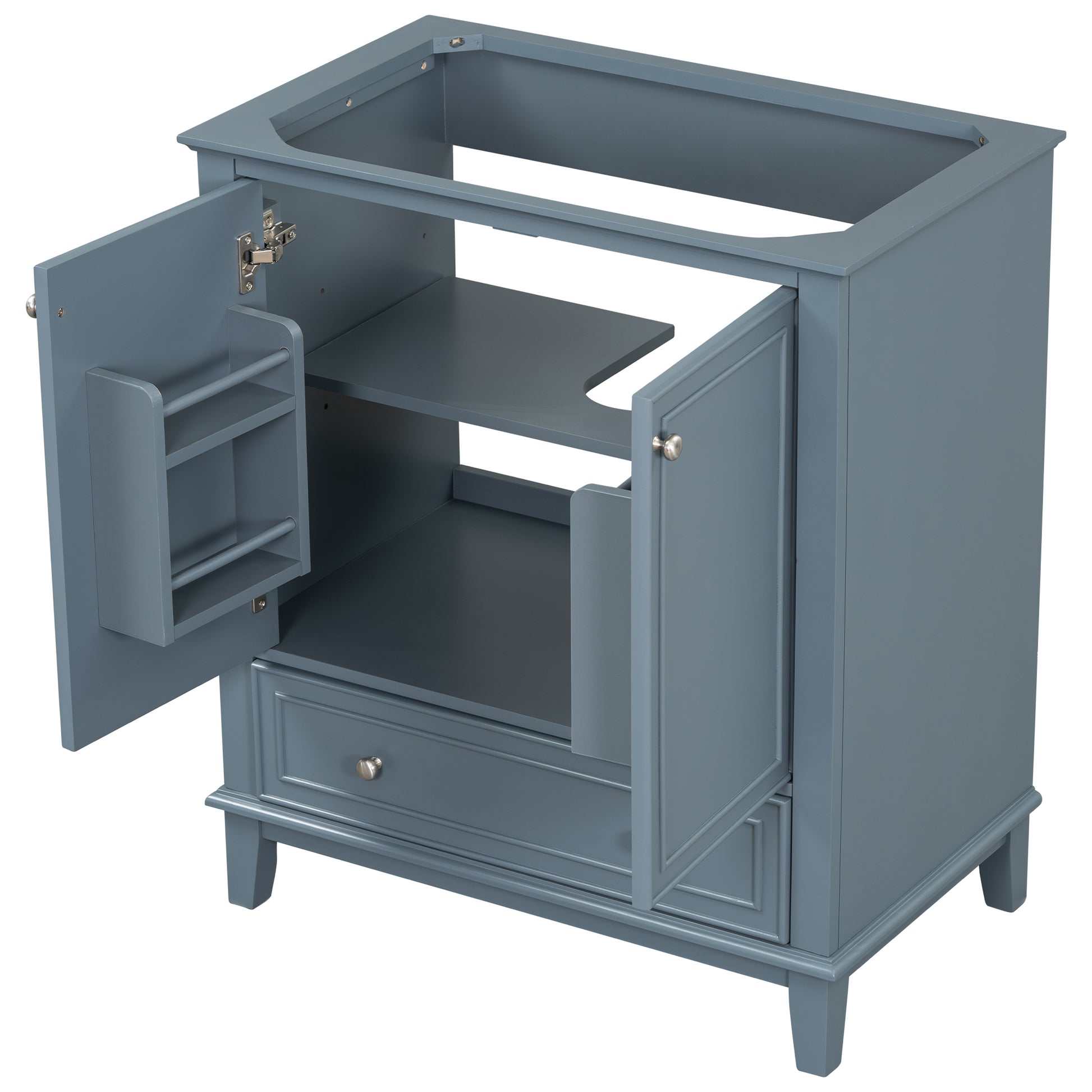 30" Bathroom Vanity Without Sink, Base Only, Multi Functional Bathroom Cabinet With Doors And Drawer, Solid Frame And Mdf Board, Blue Blue Solid Wood Mdf