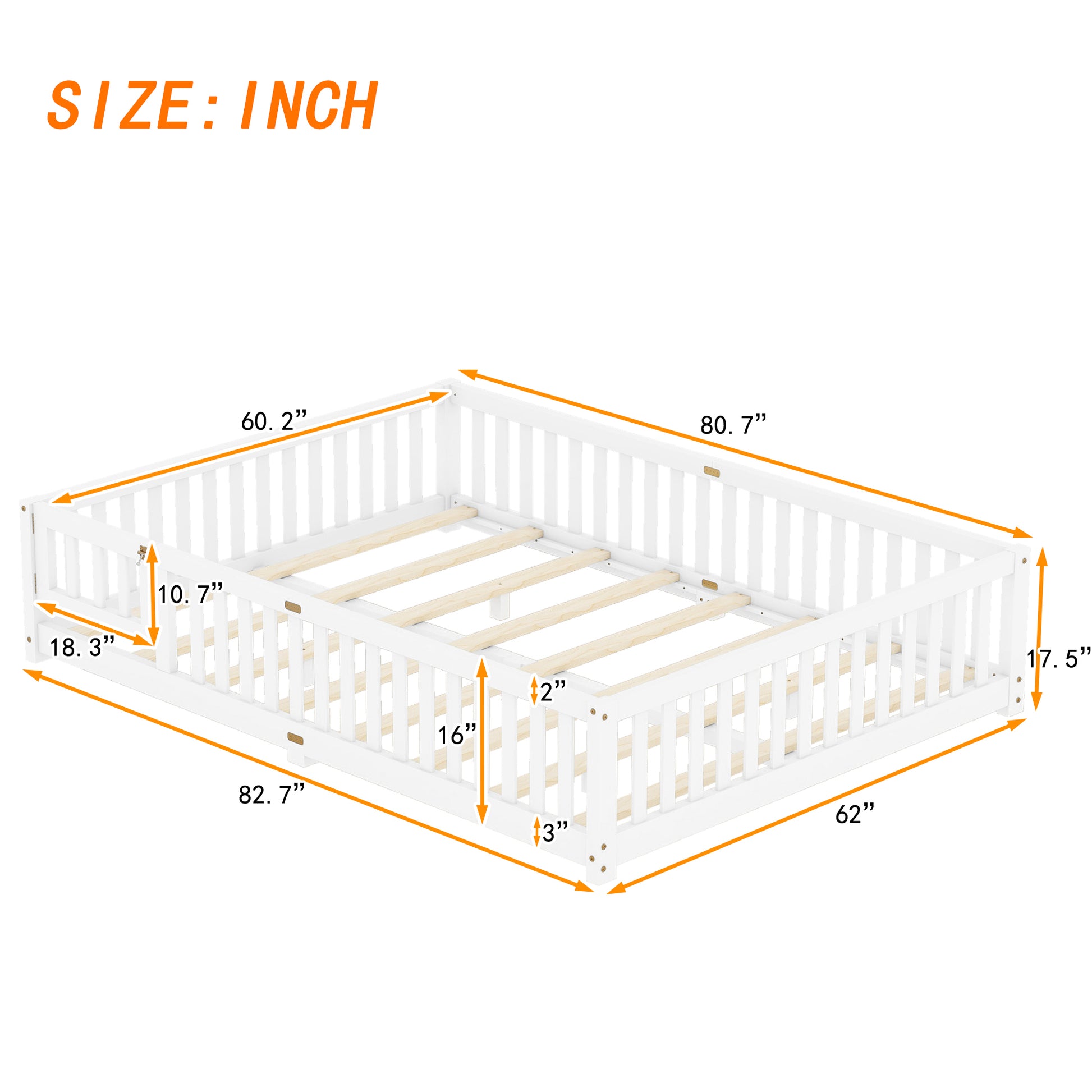 Queen Size Bed Floor Bed With Safety Guardrails And Door For Kids, White Expect Arrival Date 2024.7.26 , Old Sku W158090696 Queen White Pine