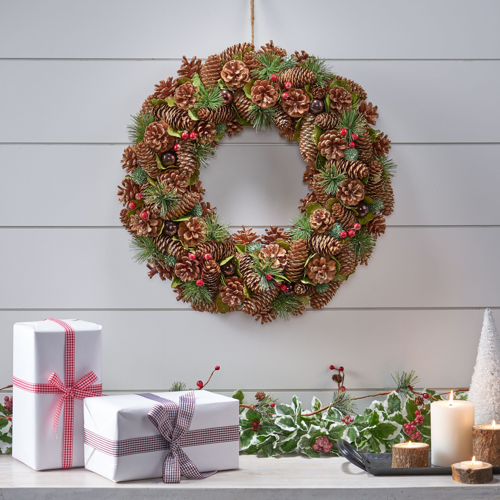 *Clearance Sale* 18.5'' Pine Cone Wreath Brown Multi Foam