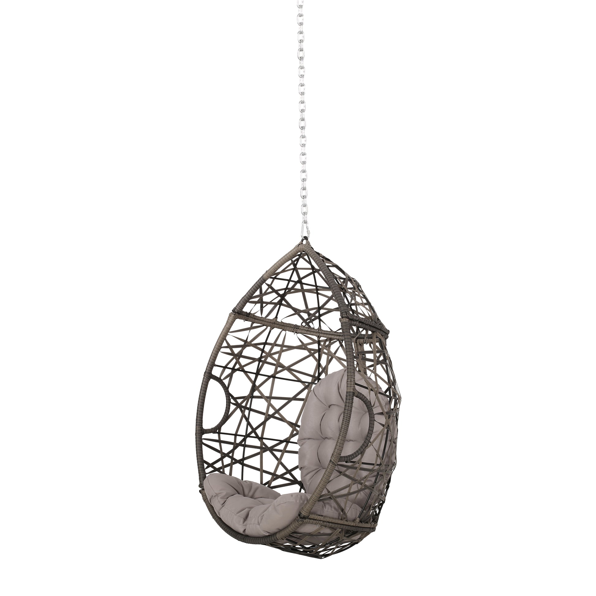 Los Alamitos Hanging Chair With 8Ft Chain Grey Pe Rattan Iron Waterproof Fabric