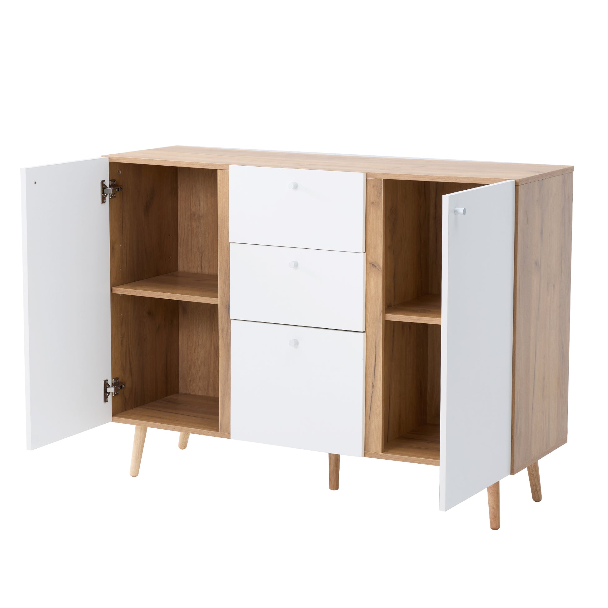 Sideboard Buffet Cabinet With 3 Drawers & 2 Doors,47.24"Buffet Cabinet With Adjustable Shelves For For Living Room Dining Room Hallway,Kitchen White Particle Board Mdf