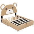 Full Size Upholstery Platform Bed Frame With Cute Bear Shaped Headboard And Two Storage Drawers,Brown Full Brown Solid Wood Mdf