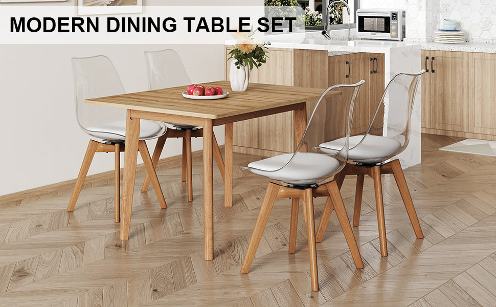 Wood Colored Mfc Desktop With Rubber Wooden Legs, Foldable Computer Desk, Foldable Office Desk, 4 Modern Chairs Can Rotate 360 Degrees,The Seat Cushion Is Made Of Pu Material. Zd 1545 C 1162 Wood Wood