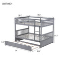 Full Over Full Rubber Wood Bunk Bed With Trundle, Ladder And Guardrails, Convertible To 2 Full Size Beds, With Twin Size Trundle ,Grey Full Grey Bedroom American Design Bed Frame Rubber Wood