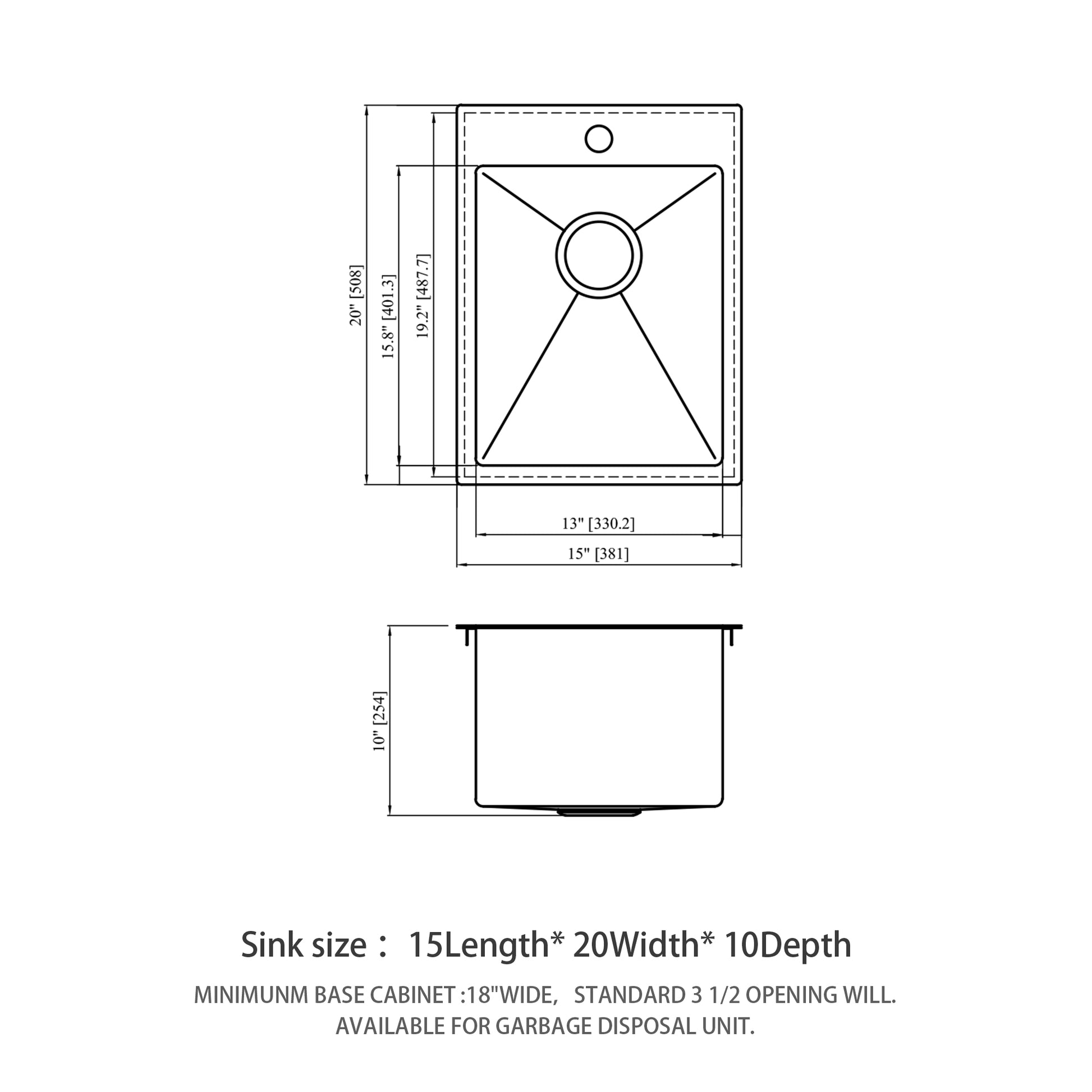 Stainless Steel Drop In Kitchen Sink 15X20 Inch Topmount Sinks 16 Gauge Single Bowl Brushed Nickel Stainless Steel