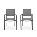 Outdoor Modern Aluminum Dining Chair With Mesh Seat Set Of 2 , Metal Gray And Dark Gray Gray Aluminium