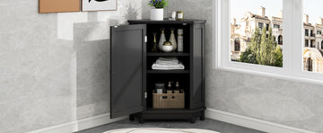 Black Bathroom Cabinet Triangle Corner Storage Cabinet With Adjustable Shelf Modern Style Mdf Board Black Mdf