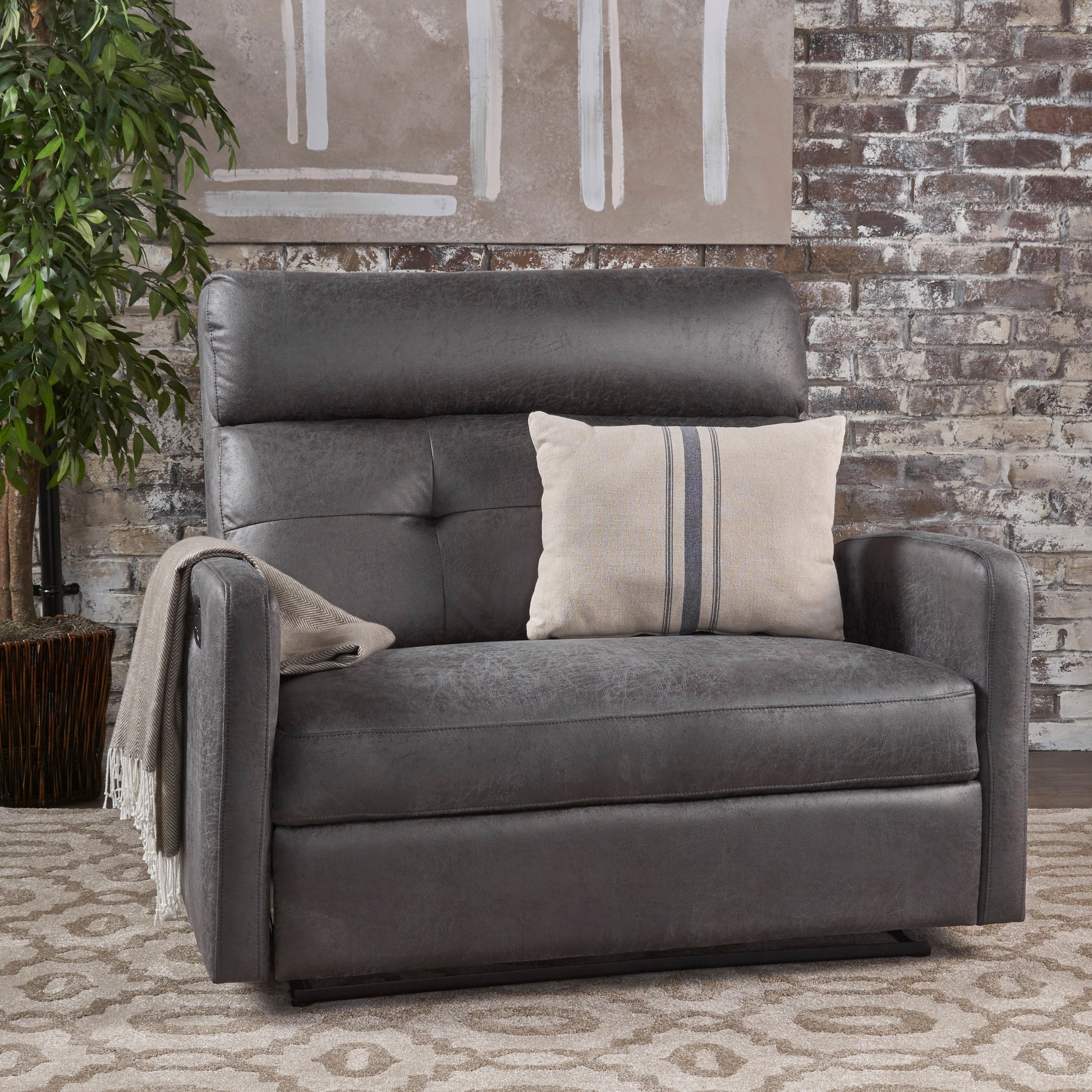 Recliner Chair Double Seats Slate Microfiber